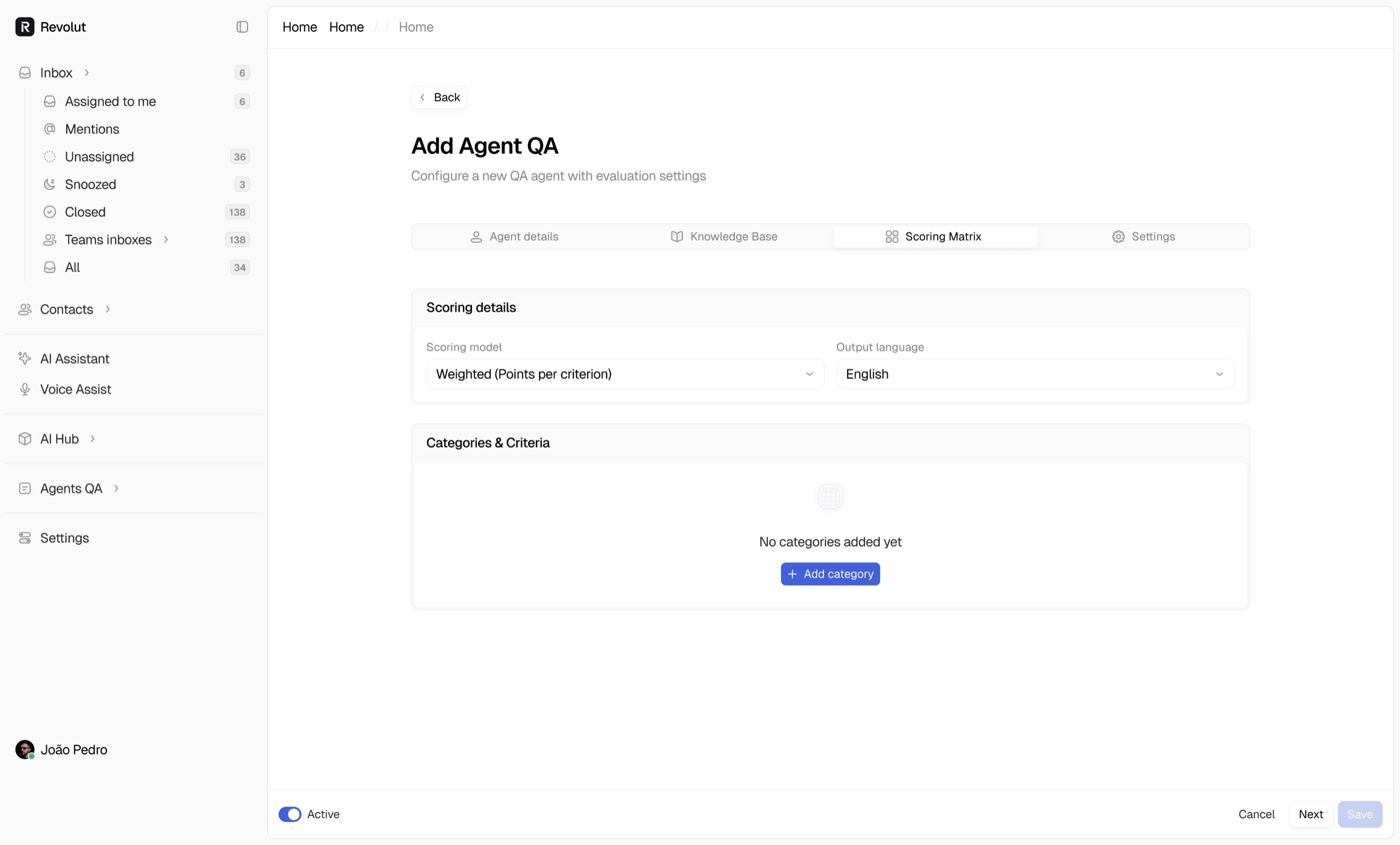 Agent QA, novo agente