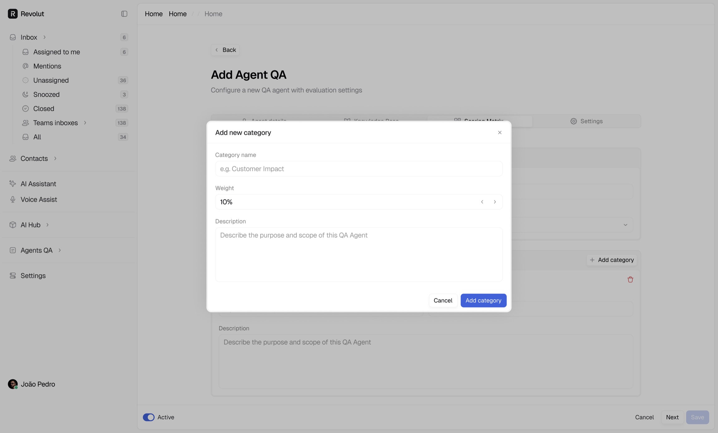 Agent QA, detalhes de scoring