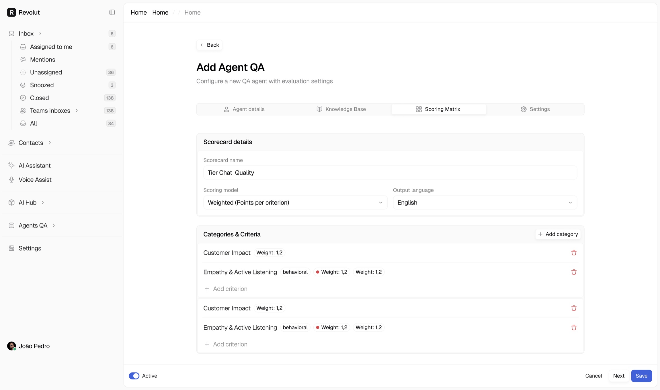 Agent QA, revisão