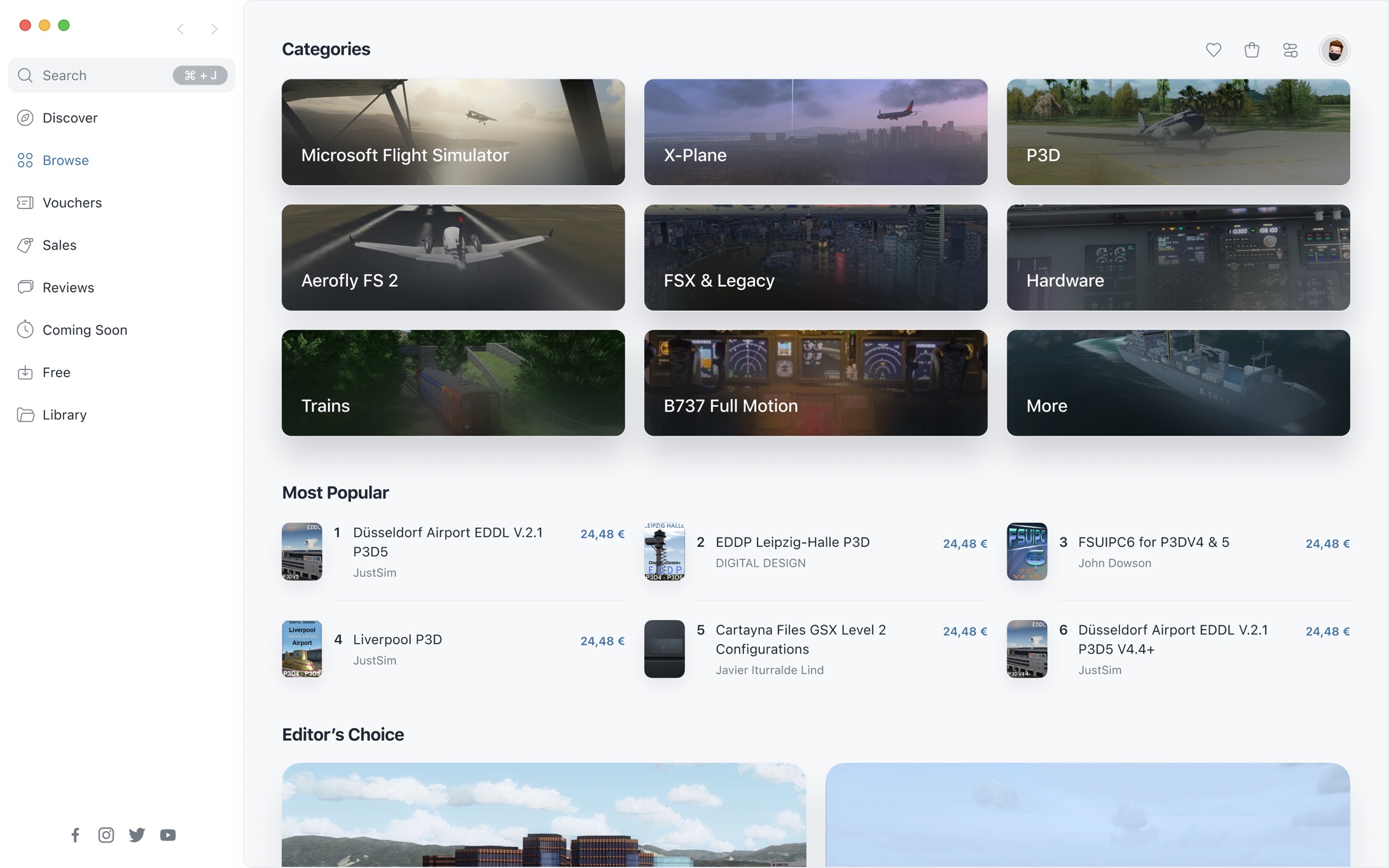 Browse, categorias