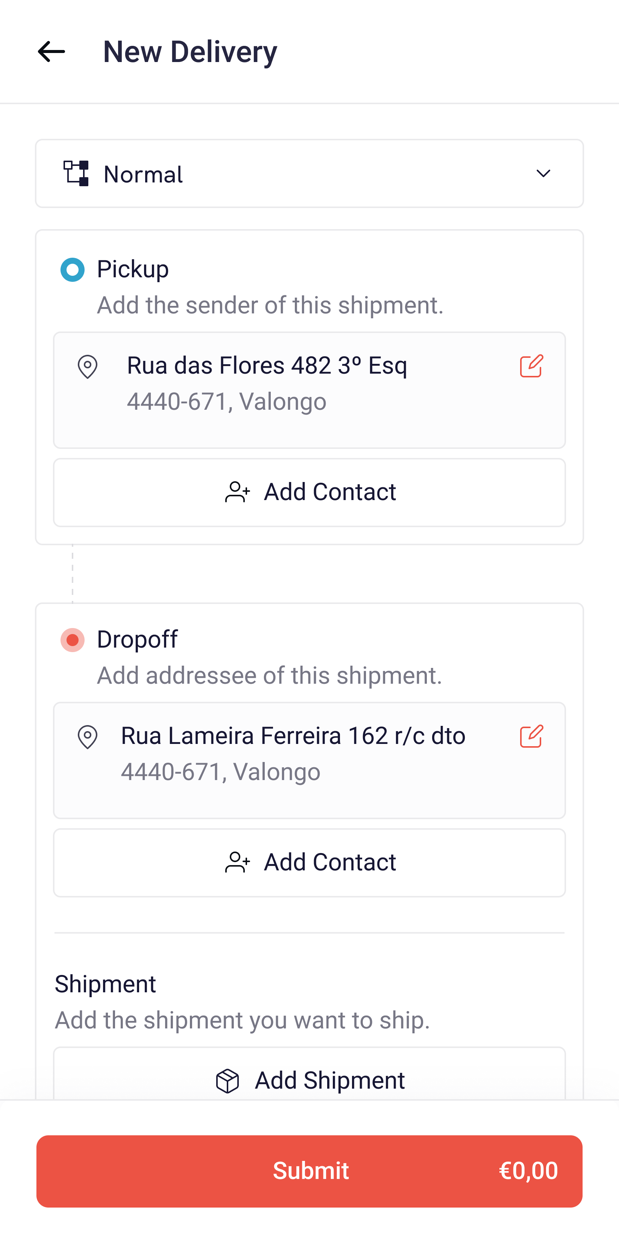Novo envio, ecrã 6