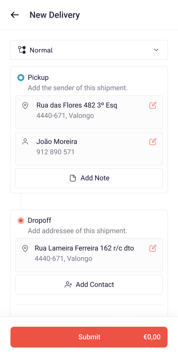 Novo envio, ecrã 8