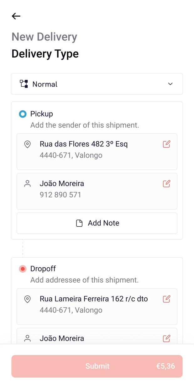 Novo envio, ecrã 15